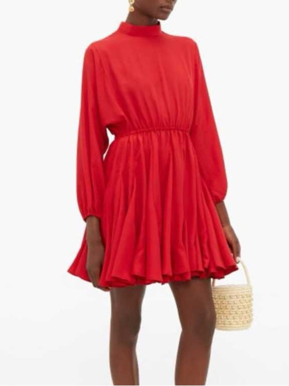 RHODE Caroline Red High Neck Pleated Mini Dress Size L